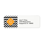 Zwart wit Chevron Cantaloupe Quatrefoil Monogram Etiket (Voorkant)