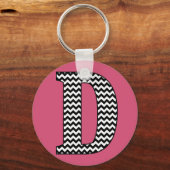 Zwart-wit Chevron D Monogram Basic Sleutelhanger (Voorkant)