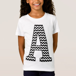 Zwart-wit Chevron Een Monogram Meisje T-shirt