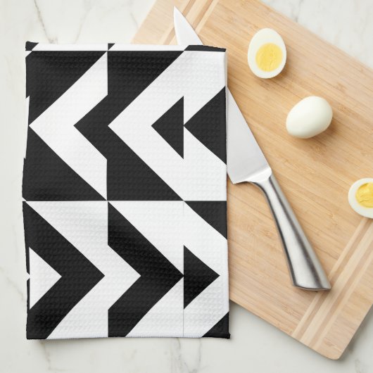 Zwart-wit Chevron geometrisch Theedoek (Quarter Fold)