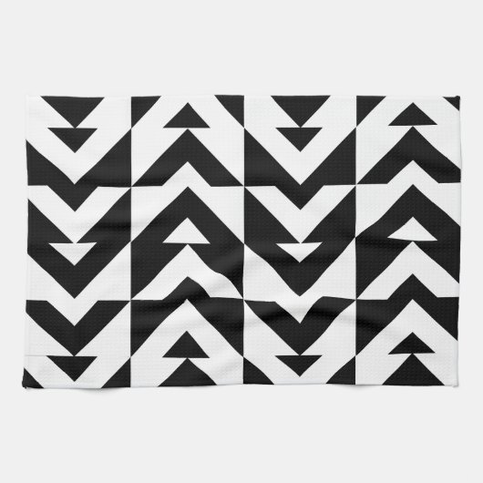 Zwart-wit Chevron geometrisch Theedoek (Horizontaal)
