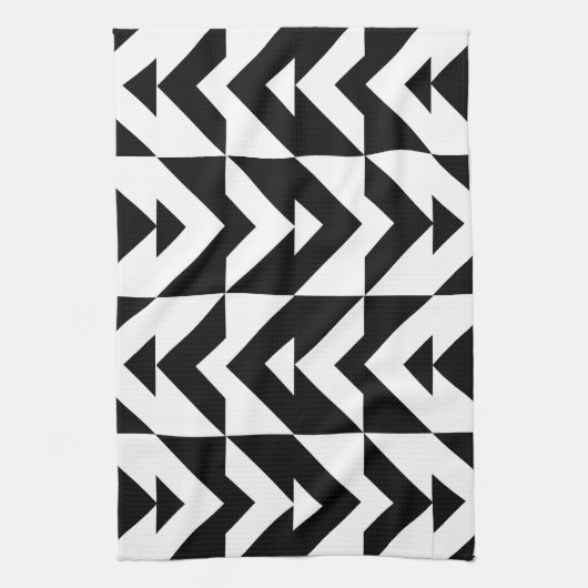 Zwart-wit Chevron geometrisch Theedoek (Verticaal)
