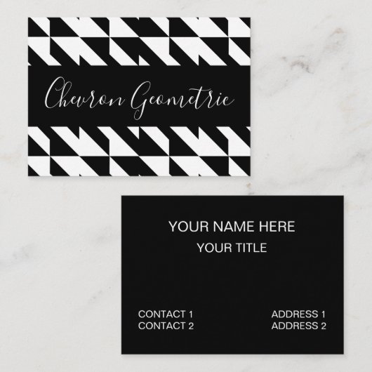 Zwart-wit Chevron geometrisch Visitekaartje (Voorkant / Achterkant)