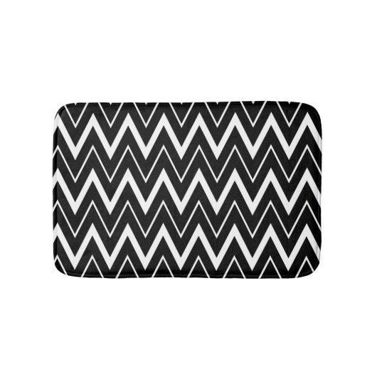 Zwart Wit Chevron Gestreept Badmat (Voorkant)