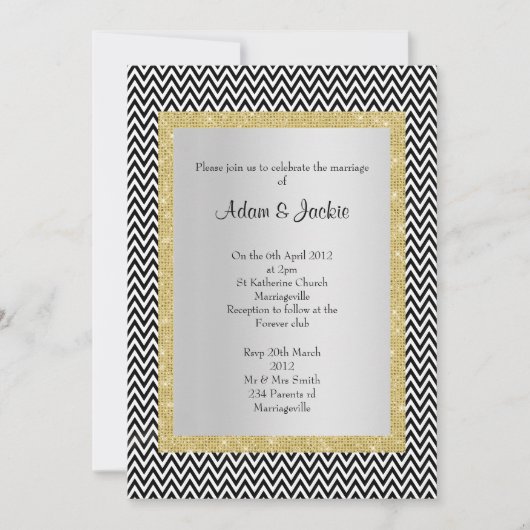 Zwart wit chevron gold ELEGANT CLASSY WEDDING Kaart (Voorkant)