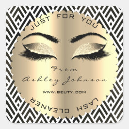 Zwart Wit Chevron Gold Lash Cleaner Square Vierkante Sticker