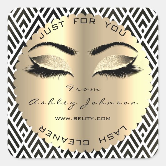 Zwart Wit Chevron Gold Lash Cleaner Square Vierkante Sticker (Voorkant)
