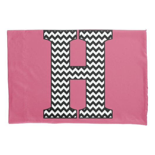 Zwart-wit Chevron H Monogram Kussensloop (Voorkant)