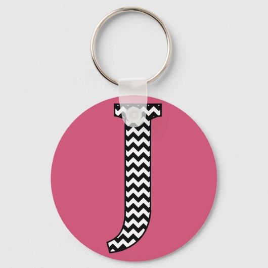 Zwart-wit Chevron J Monogram Basic Sleutelhanger (Voorkant)
