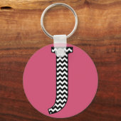Zwart-wit Chevron J Monogram Basic Sleutelhanger (Voorkant)