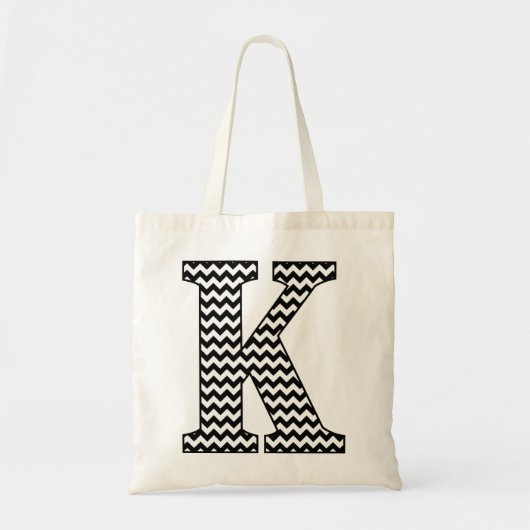 Zwart-wit Chevron "K" Monogram Canvas tas. Tote Bag (Voorkant)