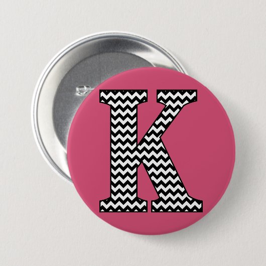 Zwart-wit Chevron "K" Monogram Ronde Button 7,6 Cm (Voorkant /achterkant)