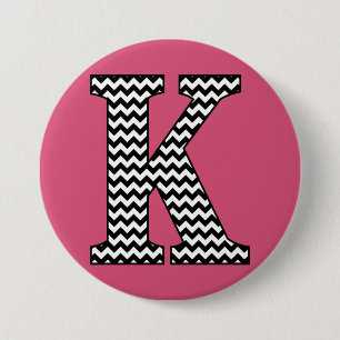 Zwart-wit Chevron "K" Monogram Ronde Button 7,6 Cm