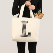 Zwart-wit Chevron "L" Monogram Canvas tas. Grote Tote Bag (Voorkant (product))