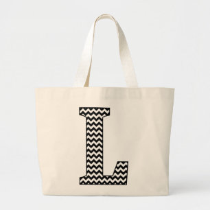 Zwart-wit Chevron "L" Monogram Canvas tas. Grote Tote Bag