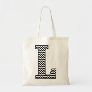 Zwart-wit Chevron "L" Monogram Canvas tas. Tote Bag