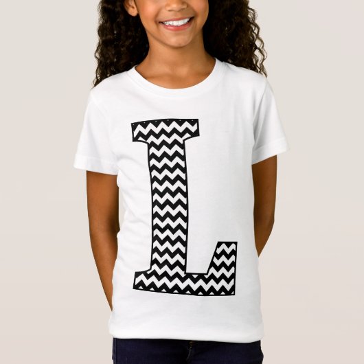 Zwart & Wit Chevron L Monogram Meisje T-shirt (Voorkant)