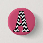 Zwart-wit Chevron Letter A Monogram Ronde Button 3,2 Cm (Voorkant)