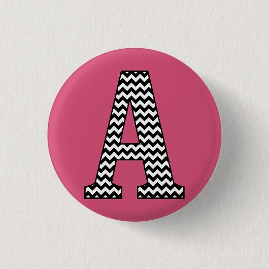 Zwart-wit Chevron Letter A Monogram Ronde Button 3,2 Cm (Voorkant)