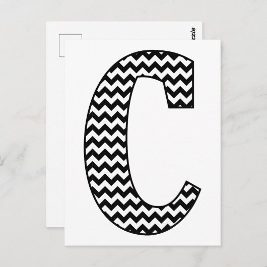 Zwart-wit Chevron Letter C Monogram Briefkaart (Voorkant / Achterkant)