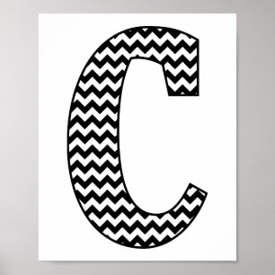 Zwart-wit Chevron Letter C Monogram Poster