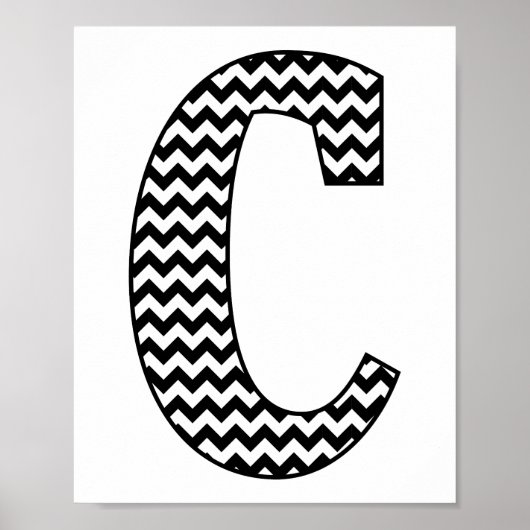 Zwart-wit Chevron Letter C Monogram Poster (Voorkant)