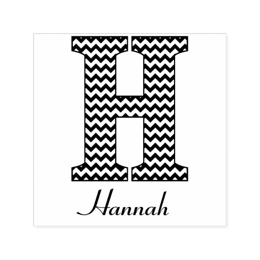 Zwart-wit Chevron Letter H Monogram Zelfinktende Stempel (Design)