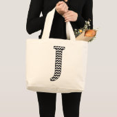Zwart-wit Chevron Letter J Monogram Grote Tote Bag (Voorkant (product))
