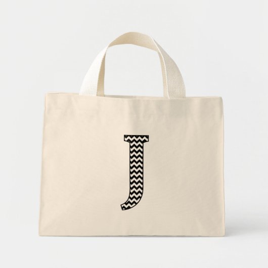Zwart-wit Chevron Letter J Monogram Mini Tote Bag (Voorkant)