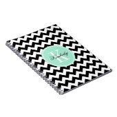 Zwart-wit chevron met mint monogram notitieboek (Rechterzijde)