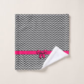 Zwart-wit Chevron met Roze Strik Bad Handdoek (Wasdoekje)