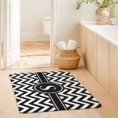 Zwart-wit Chevron-monogram Badmat