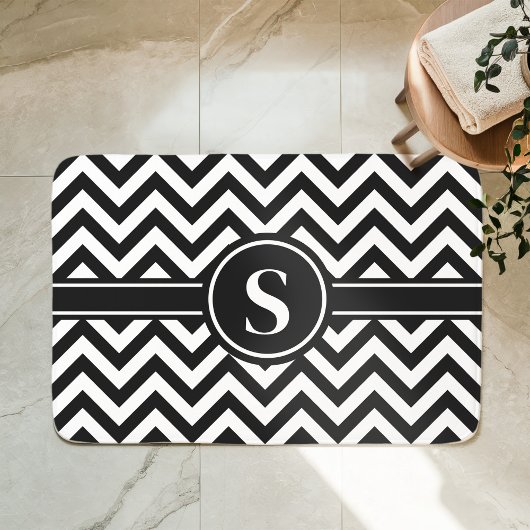 Zwart-wit Chevron-monogram Badmat