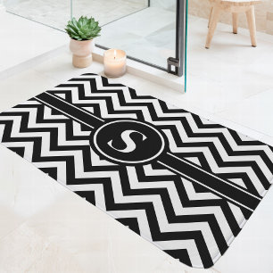 Zwart-Wit Chevron Monogram Badmat