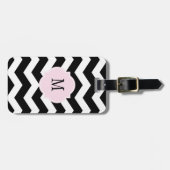 Zwart-wit Chevron Monogram Bagagelabel (Voorkant horizontaal)