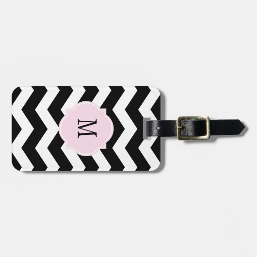 Zwart-wit Chevron Monogram Bagagelabel (Voorkant horizontaal)
