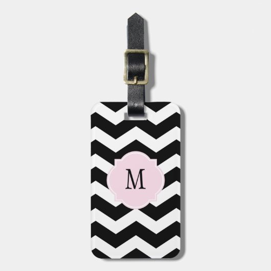 Zwart-wit Chevron Monogram Bagagelabel (Voorkant verticaal)