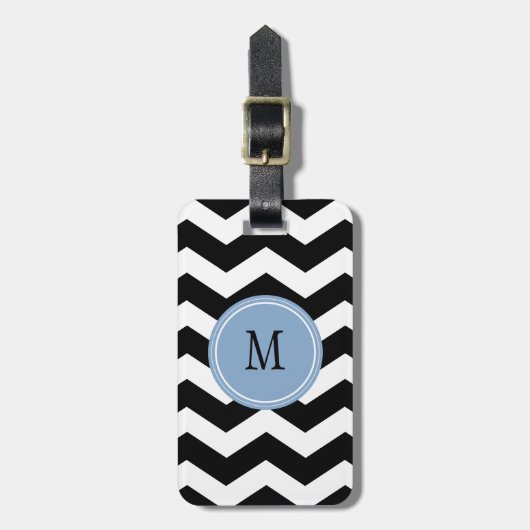 Zwart-wit Chevron Monogram Bagagelabel (Voorkant verticaal)