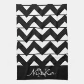 Zwart-wit chevron monogram theedoek (Verticaal)