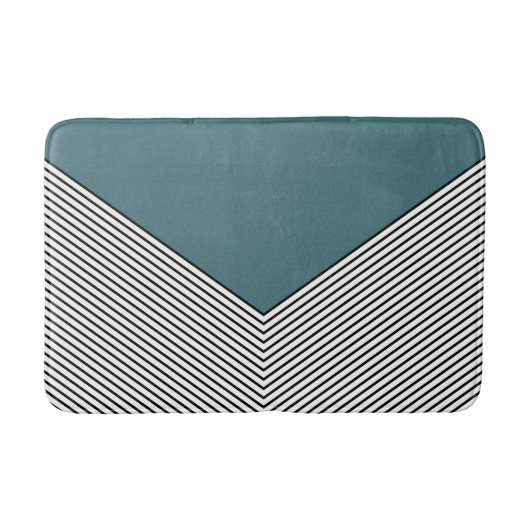 Zwart-wit chevron ontwerp en blauwe driehoek badmat (Voorkant)
