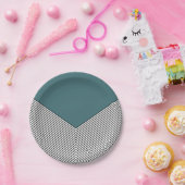 Zwart-wit chevron ontwerp en blauwe driehoek papieren bordje (Feest)