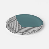 Zwart-wit chevron ontwerp en blauwe driehoek papieren bordje (Gekanteld)