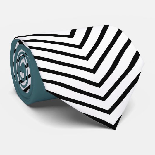 Zwart-wit chevron ontwerp en blauwe driehoek stropdas (Opgerold)