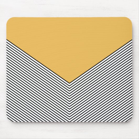 Zwart-wit chevron ontwerp en gele driehoek muismat (Voorkant)