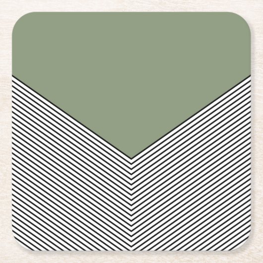 Zwart-wit chevron ontwerp en groene driehoek kartonnen onderzetters (Voorkant)