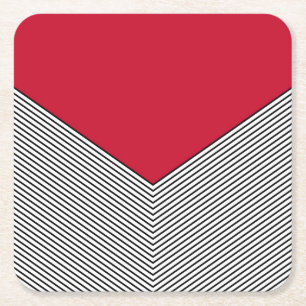 Zwart-wit chevron ontwerp en rode driehoek kartonnen onderzetters
