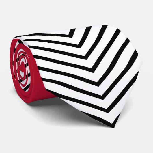 Zwart-wit chevron ontwerp en rode driehoek stropdas (Opgerold)