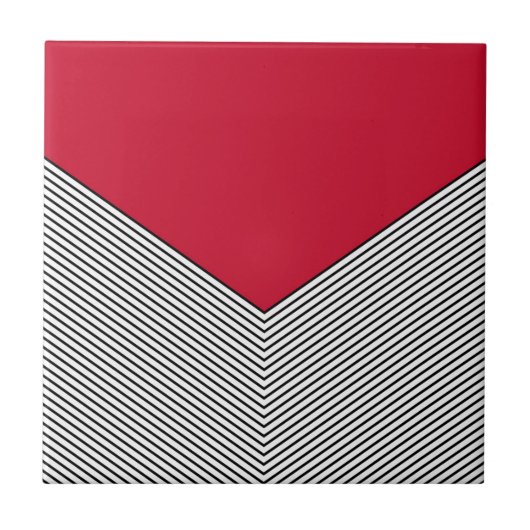 Zwart-wit chevron ontwerp en rode driehoek tegeltje (Voorkant)