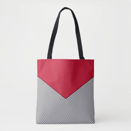 Zwart-wit chevron ontwerp en rode driehoek tote bag (Voorkant)