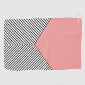 Zwart-wit chevron ontwerp en roze driehoek golfhanddoek (Horizontaal)